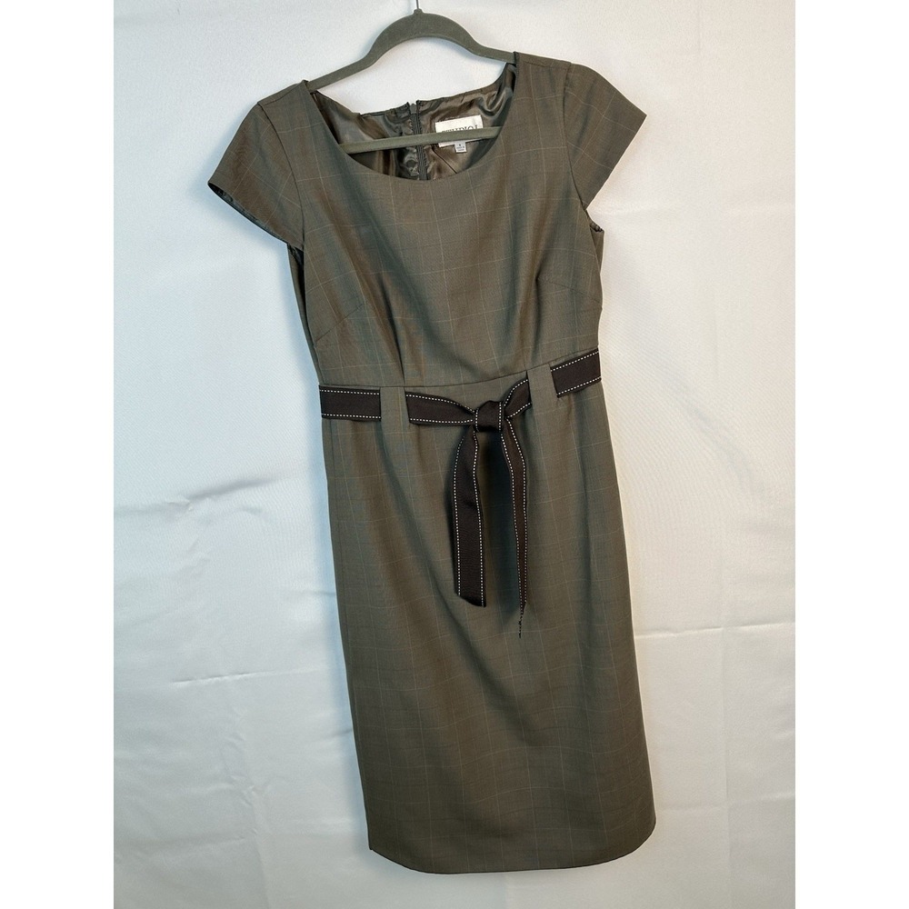 Studio Sheath Dress Women's Sz 6 Belted Cap Sleeve Brown